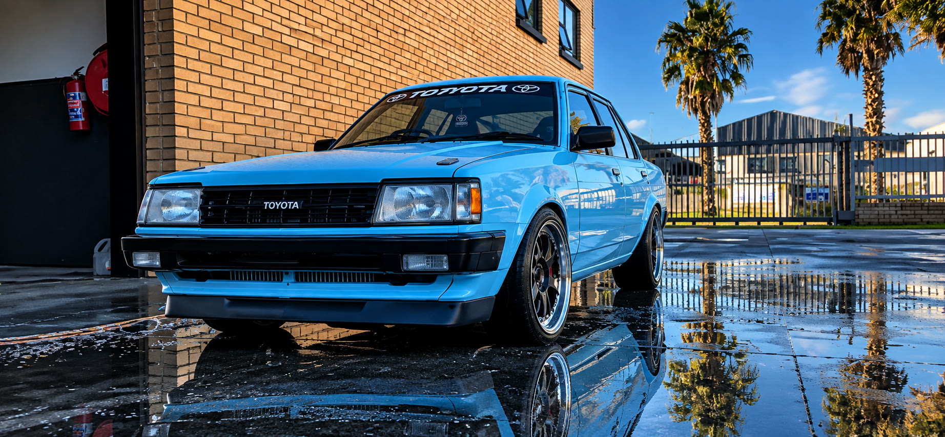 Blue Toyota Corolla slantfront built by Dynamic Motorsport